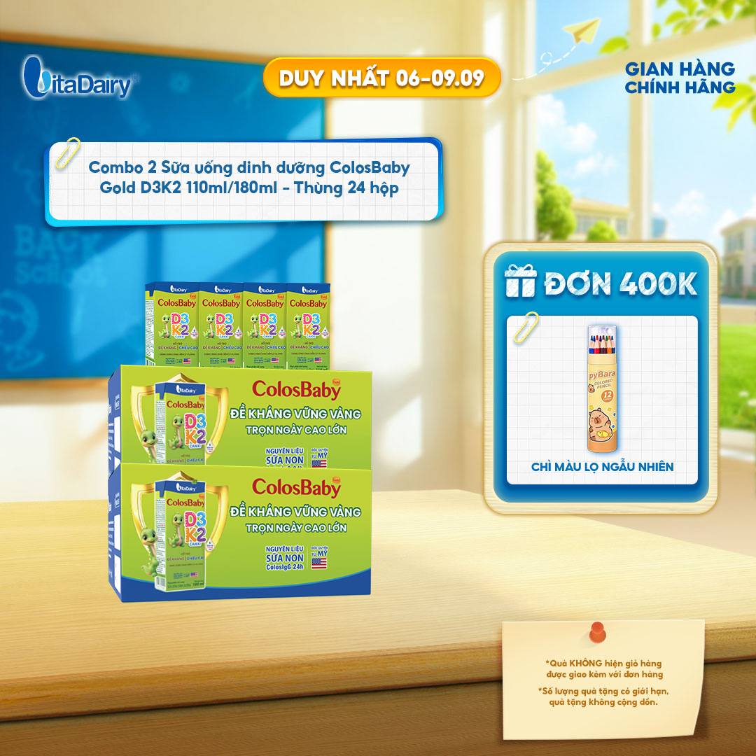 [COMBO 2 THÙNG 24 HỘP] Sữa uống dinh dưỡng ColosBaby Gold D3K2 110ml – Bổ sung canxi, hỗ trợ xương chắc khỏe