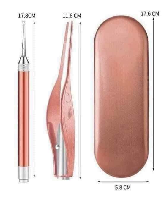 Hộp ngoáy tai và gắp ráy tai có đèn chiếu sáng, Bộ dụng cụ lấy ráy tai có đèn siêu xịn, ánh tráng led trắng giúp nhìn rõ bên trong tai, an toàn cho trẻ em và người lớn trong gia đình