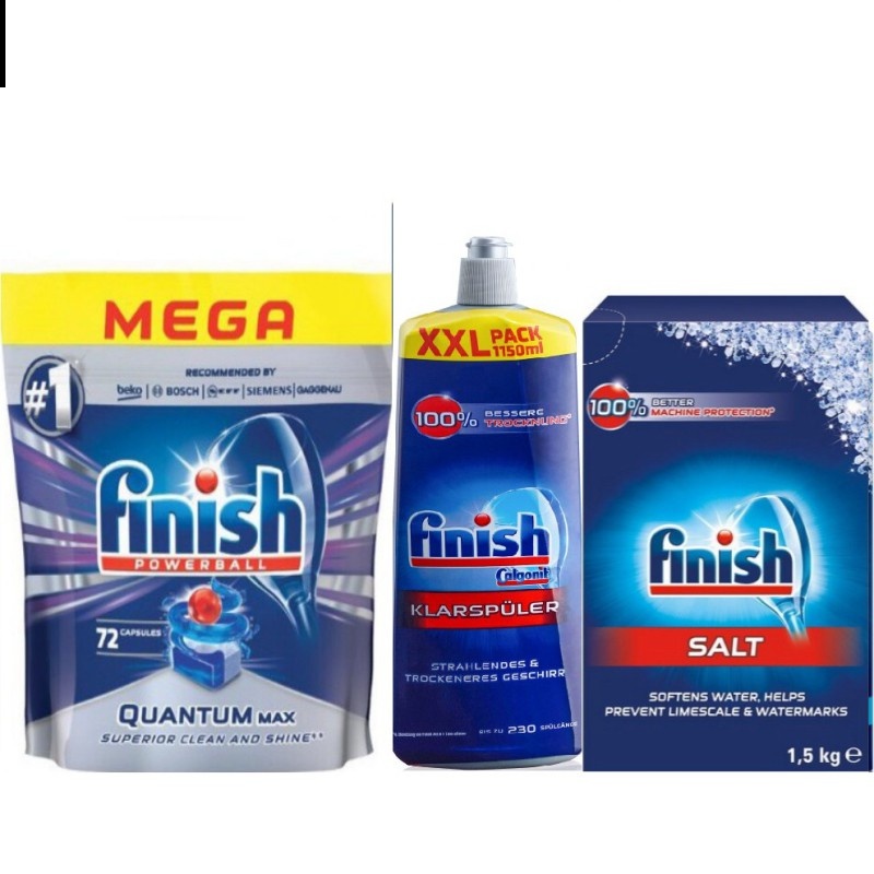 Combo Viên Finish quantum 72 tabs + Muối Finish 1.5kg + Nước bóng finish 1150ml