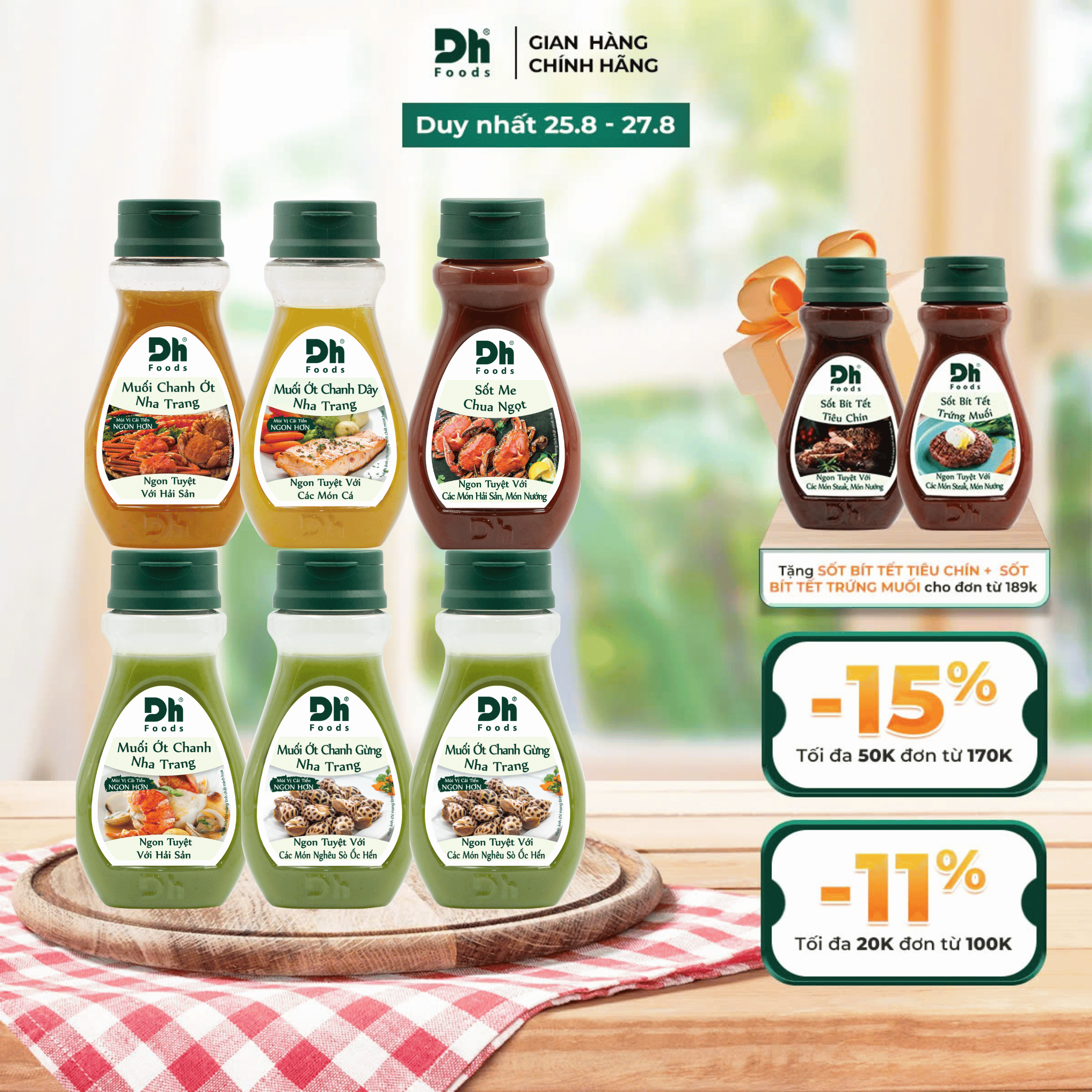 Bộ sốt chấm hải sản thịt nướng dh foods 200g - muối ớt chanh, sốt chanh dây, sốt me , mù tạt