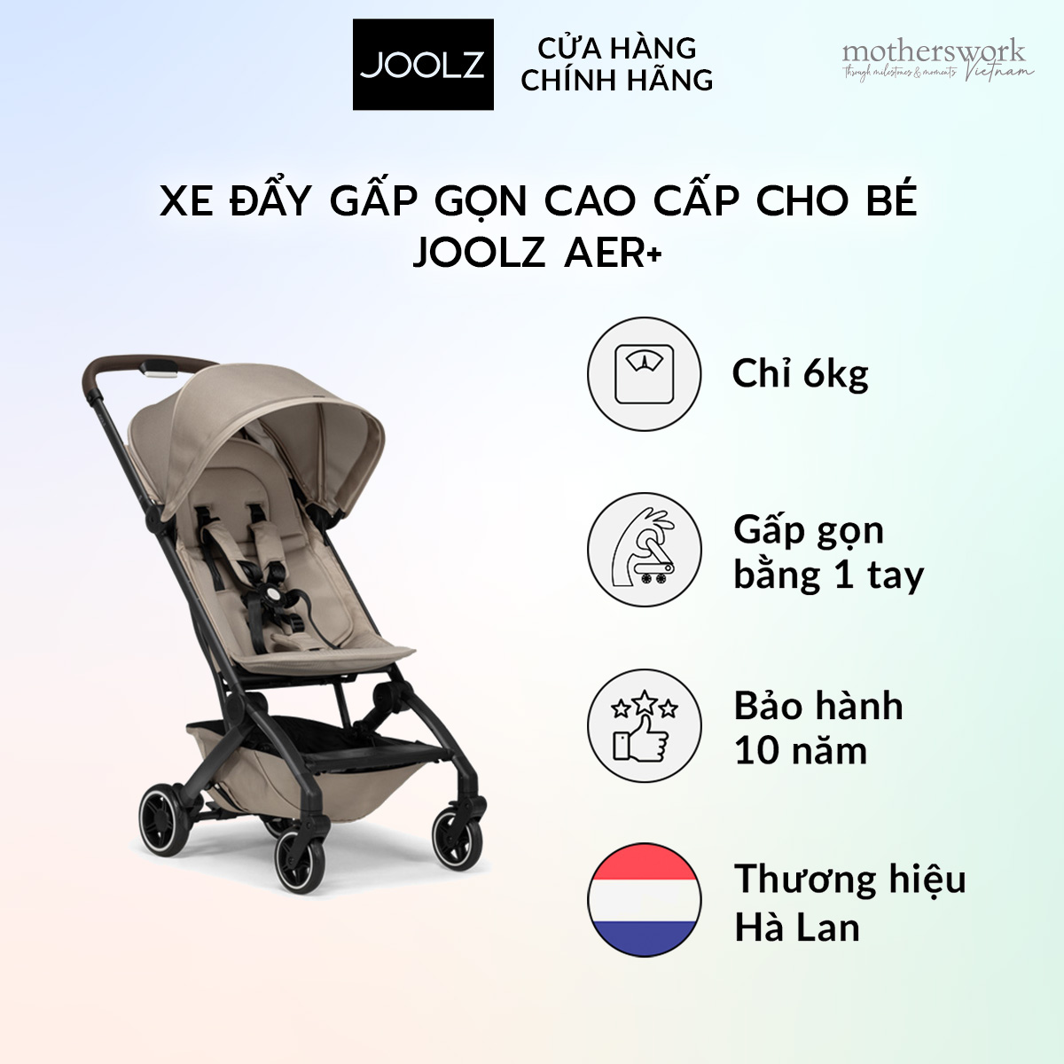 Xe đẩy em bé cao cấp, thiết kế gấp gọn thông minh, siêu nhẹ, dễ dàng mang đi du lịch, đi máy bay - joolz aer+ buggy - By motherswork