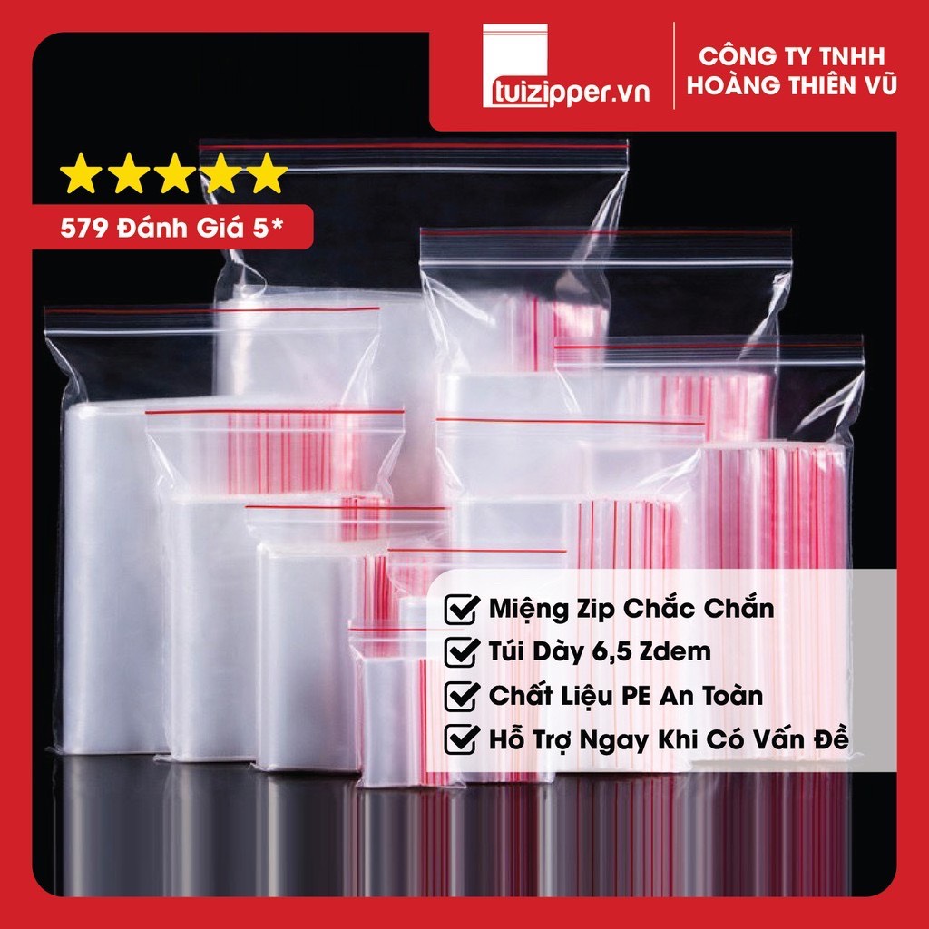 1 KG Túi Zip Chỉ Đỏ - Chất Liệu PE An Toàn - Độ dày 6.5 zdem
