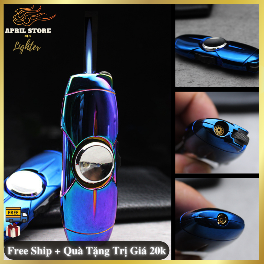 Bật Lửa Khò Cao Cấp 601 Xài Gas Đánh Đá Tích Hợp Đồ Chơi Con Quay-Nút on/off Giữ Lửa Tự Động-Kim Loại Nguyên Khối (Không Gas)
