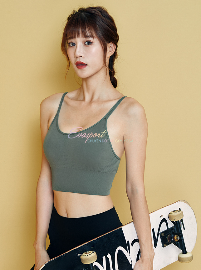 Áo Bra Tập Gym Yoga Aerobic Nữ Đan Dây Có Mút Đệm Kiểu Lưới Vải