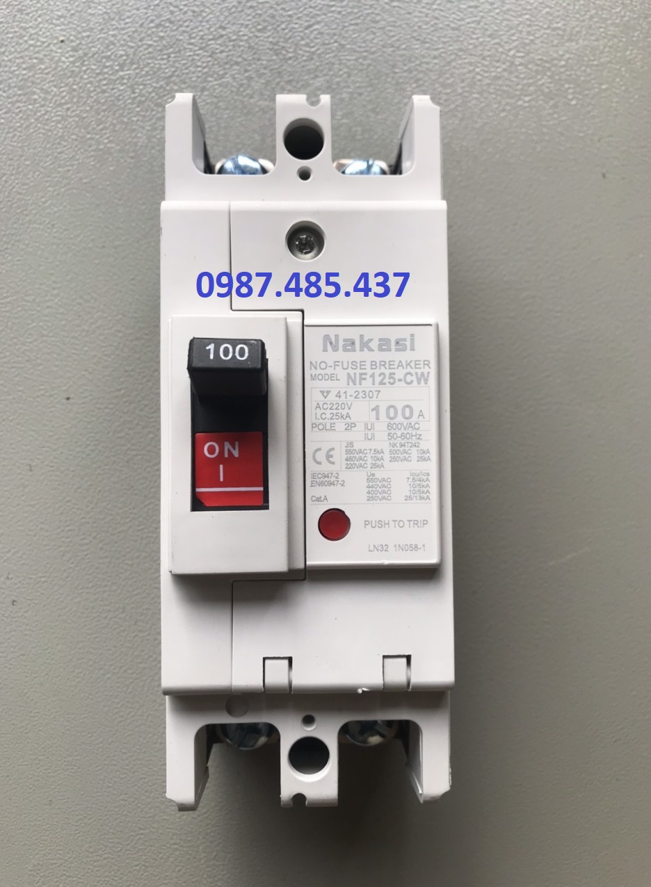 Át khối 1 pha MCCB 2P 100A, 60A NAKASI