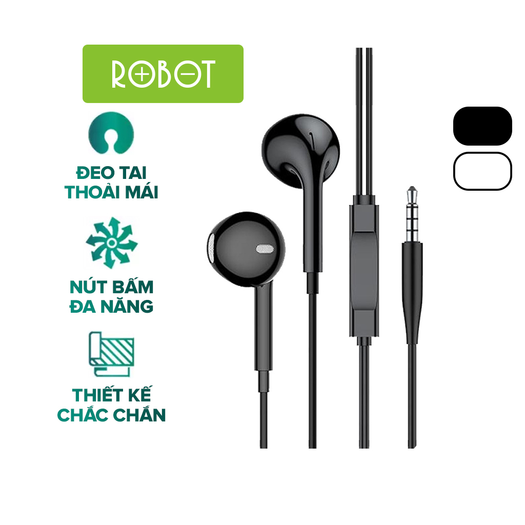 Tai nghe Robot RE10 tai nghe có dây thiết kế nhét tai âm thanh hd trong rõ nghe nhạc chơi game có micro đàm thoại cổng 3.5mm bass mạnh tương thích với điện thoại samsung oppo xiaomi huawei l