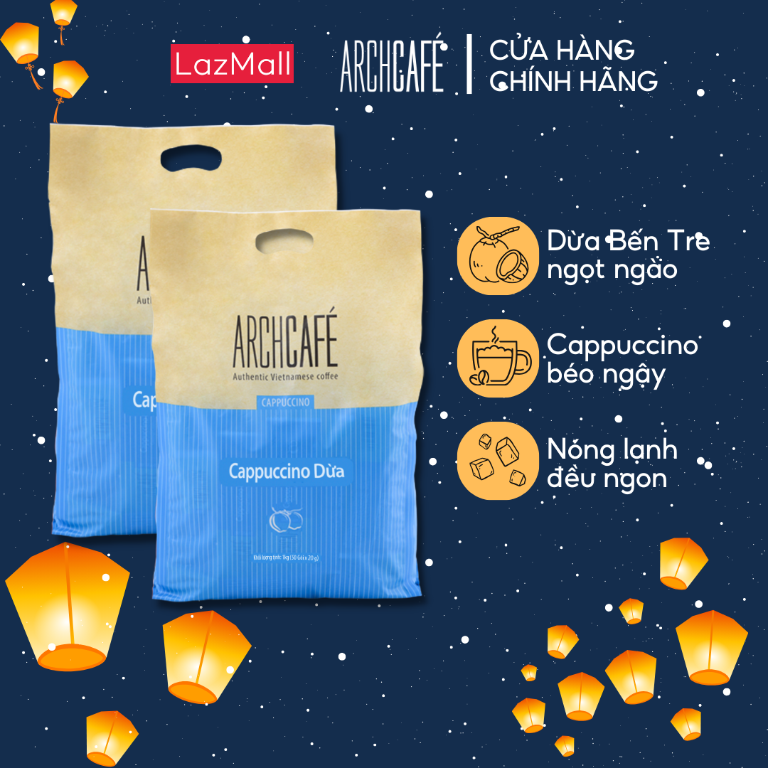 Combo 2 Túi Cà phê Cappuccino Dừa - Cafe hoà tan Archcafé (túi 50 gói x 20g)
