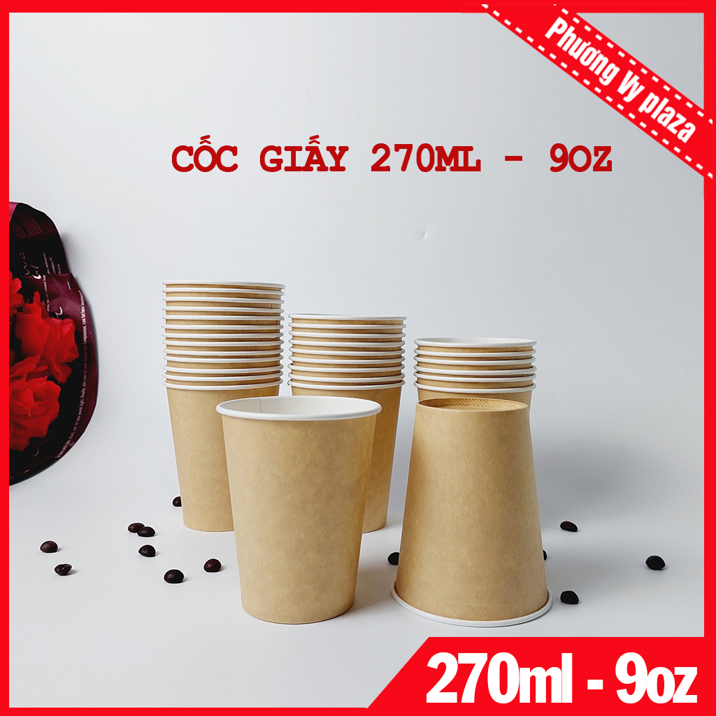 50 chiếc cốc giấy 270ml ~ 9oz màu nâu ly giấy nhập khẩu hàn quốc