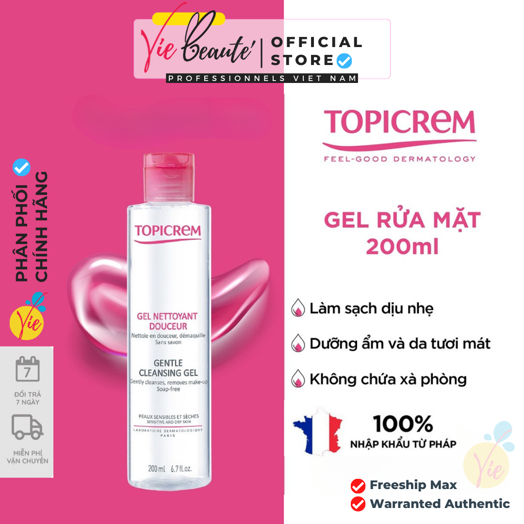 Gel rửa mặt TOPICREM không chứa xà phòng dành cho da khô và nhạy cảm -TOPICREM Gentle Cleansing Gel 200ml