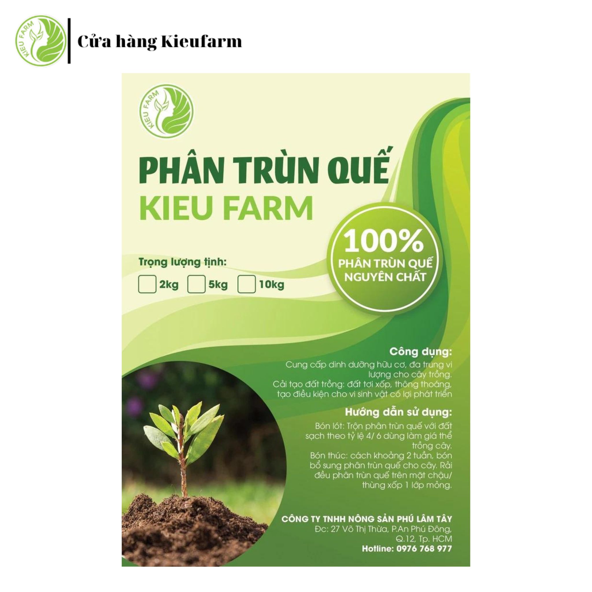 Phân trùn quế hữu cơ - độ ẩm 35% Kieu Farm 10kg