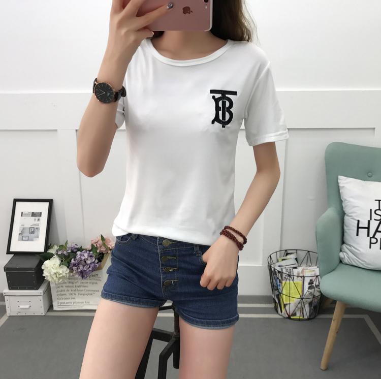 Áo thun nữ trắng form body co giãn thêu chữ tb đơn giãn  Ao thun cotton nu trang