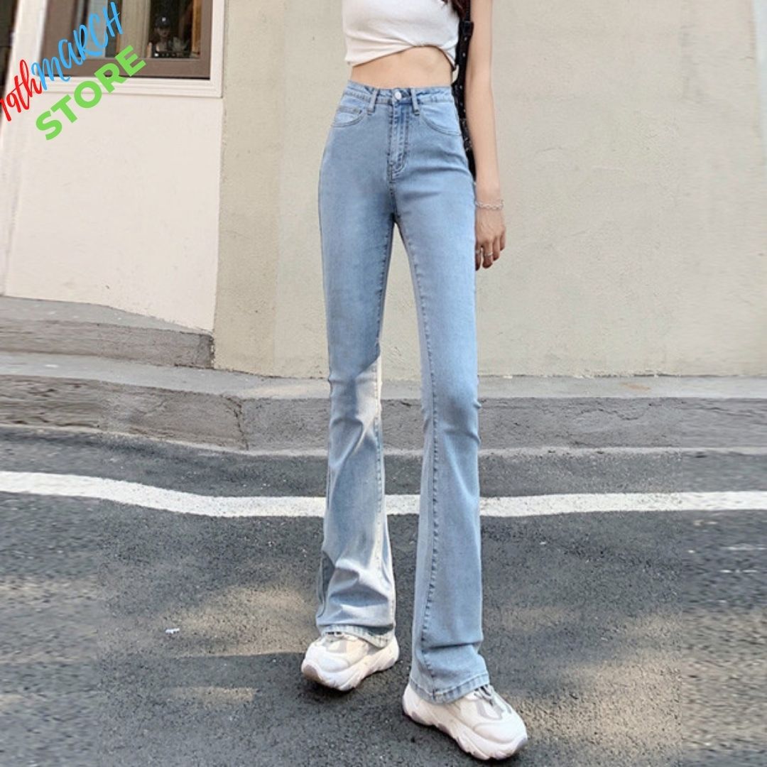 Quần jean nữ ống loe lưng cao dáng ôm skinny - quần bò nữ ống loe J032