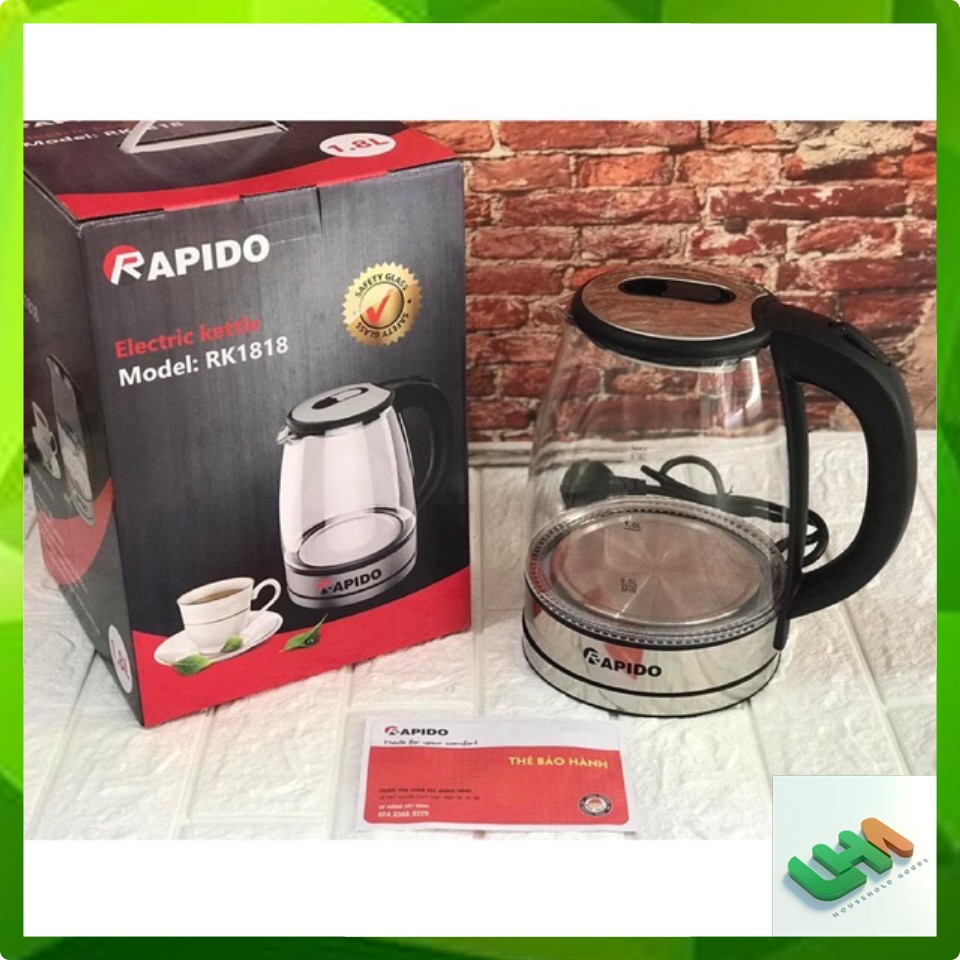 Ấm siêu tốc, ấm thuỷ tinh Rapido 1,8l bảo hành 12 tháng