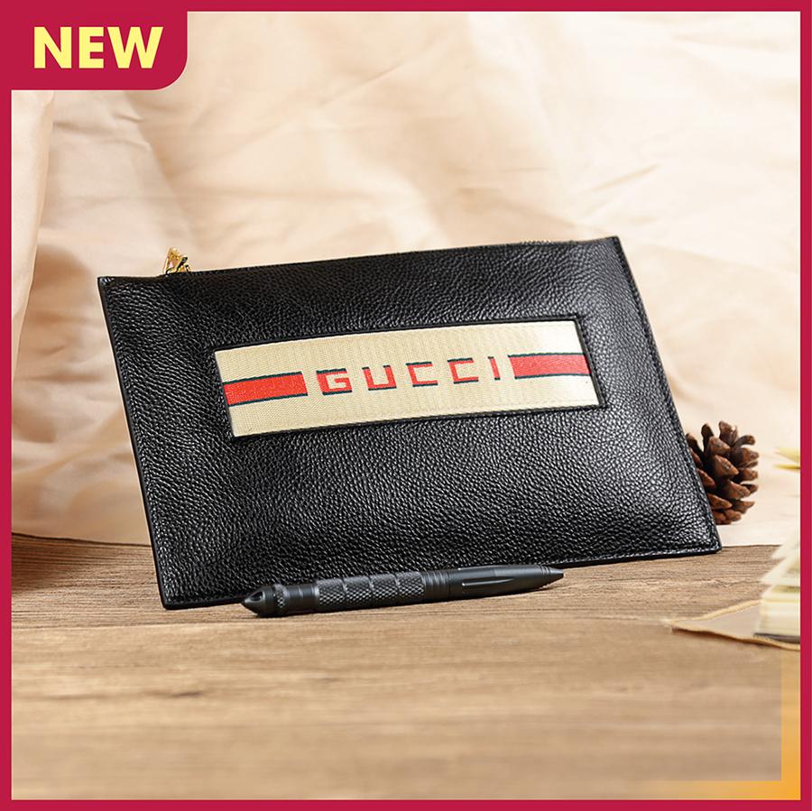 Clutch da nam  Ví da nam cầm tay hoạ tiết chữ năng động sành điệu (Đen) CLUTCH006