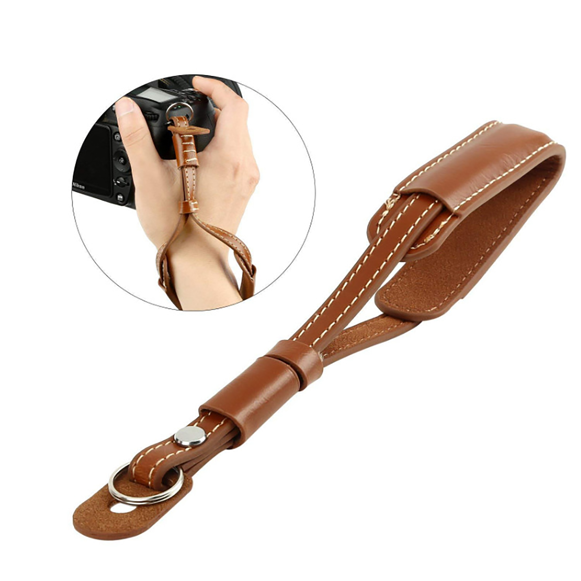 Dây đeo cổ tay máy ảnh bằng da cho máy ảnh khoen lỗ tròn