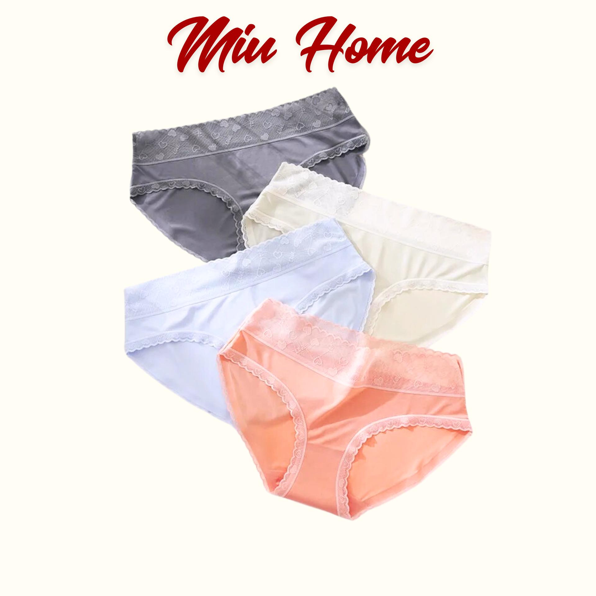Set 5 quần lót nữ MIUHOME lụa băng - tàng hình ren họa tiết tim - có bigsize 998