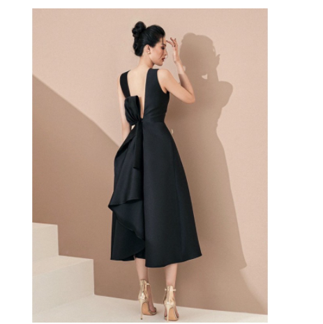 Đầm dự tiệc đầm sang trọng đầm dáng xoè hở lưng nơ Taffeta cao cấp