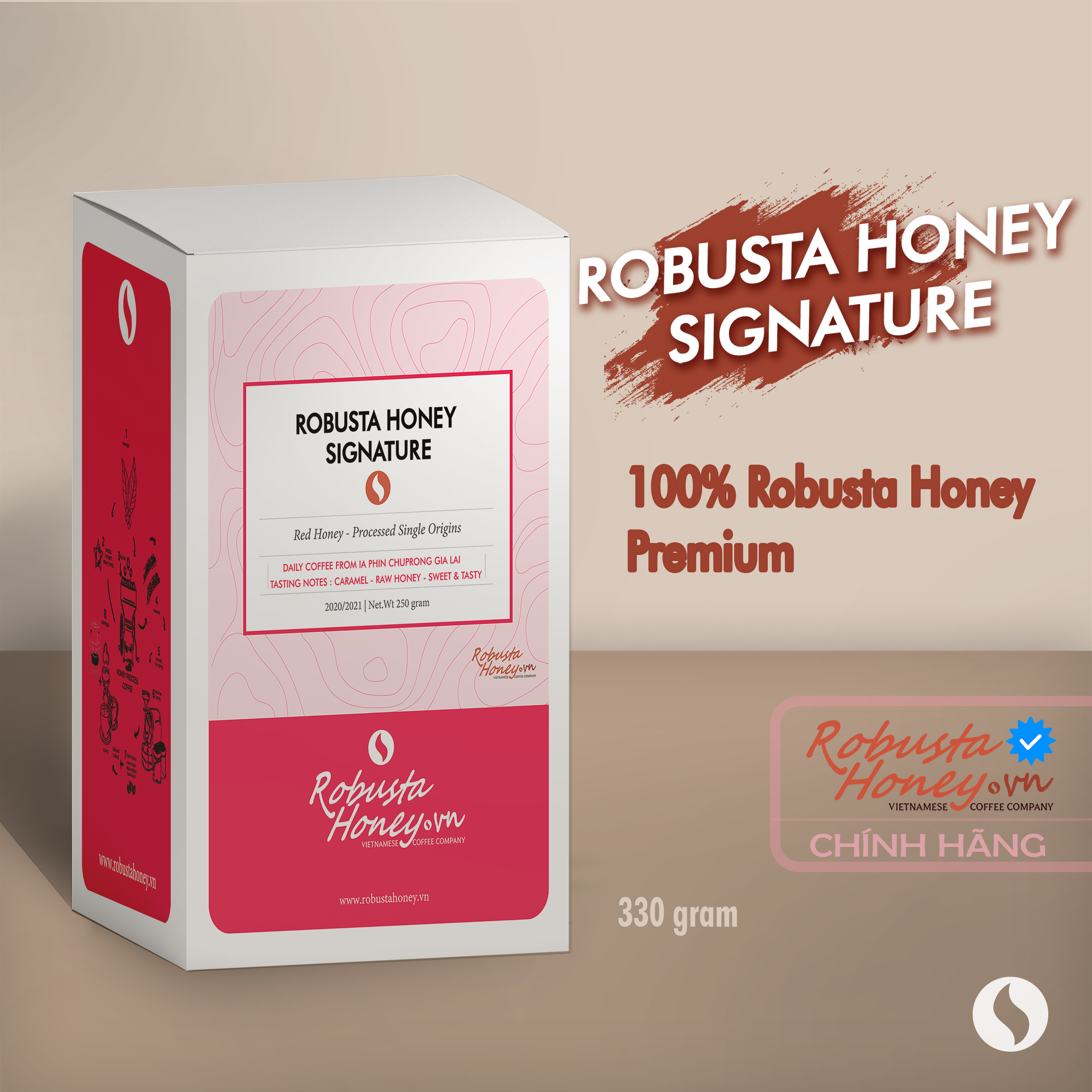Robusta honey process - mạnh ,thơm đậm ngọt hậu vị - 100% cà phê bột chất lượng cao thương hiệu robustahoney.vn 330 gram