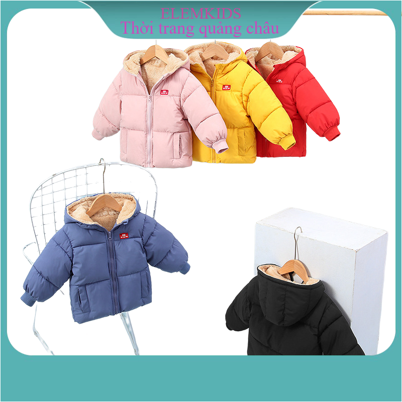 Áo khoác mùa đông trẻ em, áo phao KID lót lông quảng châu cho bé từ 8-27kg (0-7t)