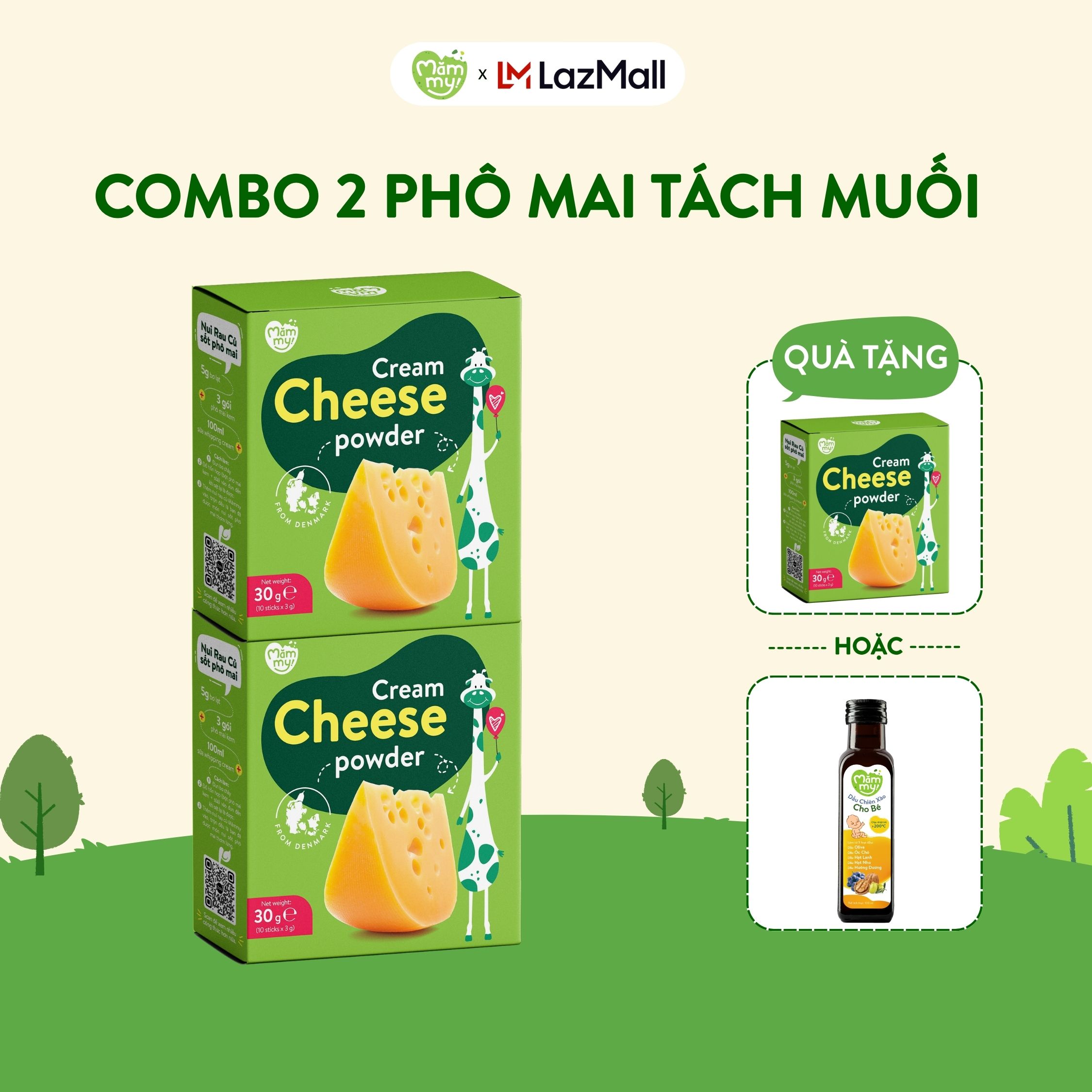 Set 2 hộp phô mai tách muối Mămmy dạng bột rắc cơm, cháo cho bé ăn dặm bổ sung canxi tăng chiều cao, hộp 10 ống 3g