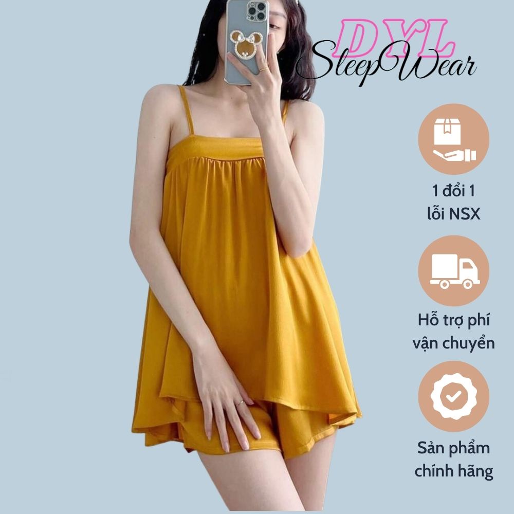 Đồ ngủ lụa latin hai dây dáng dài, bộ ngủ nhún ngực bảng to, quần đùi sexy cao cấp