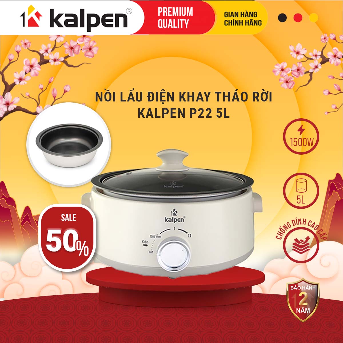 Nồi lẩu điện khay tháo rời Kalpen P22 5L hàng chính hãng