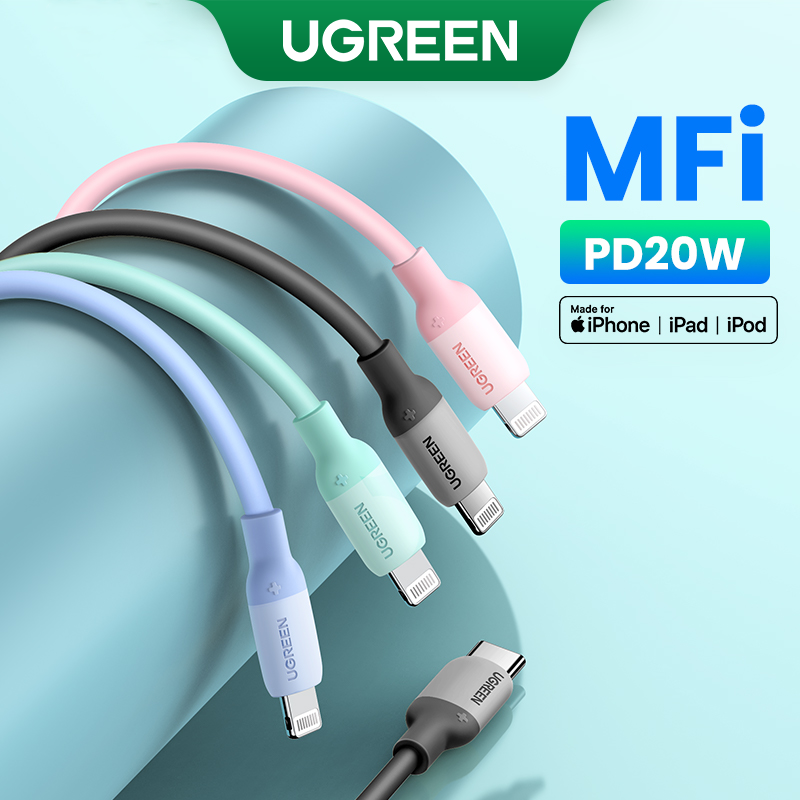 Ugreen 1m usb c to lightning cable iphone lightning cable pd 20w usb c lightning cable super soft for iphone 13 pro max 12 11 x 8, ipad, airpods, macbook