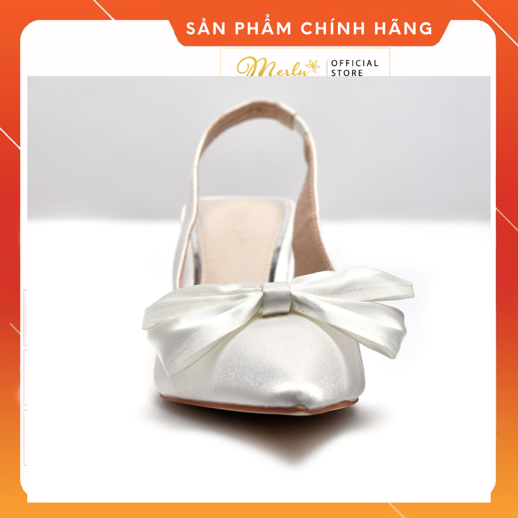 Giày Slingback cao gót nơ 5cm Merly 1499, Giày Đi Đám Cưới Nữ, Giày Cao Gót Mũi Nhọn Dự Tiệc, Giày Cưới Big Size