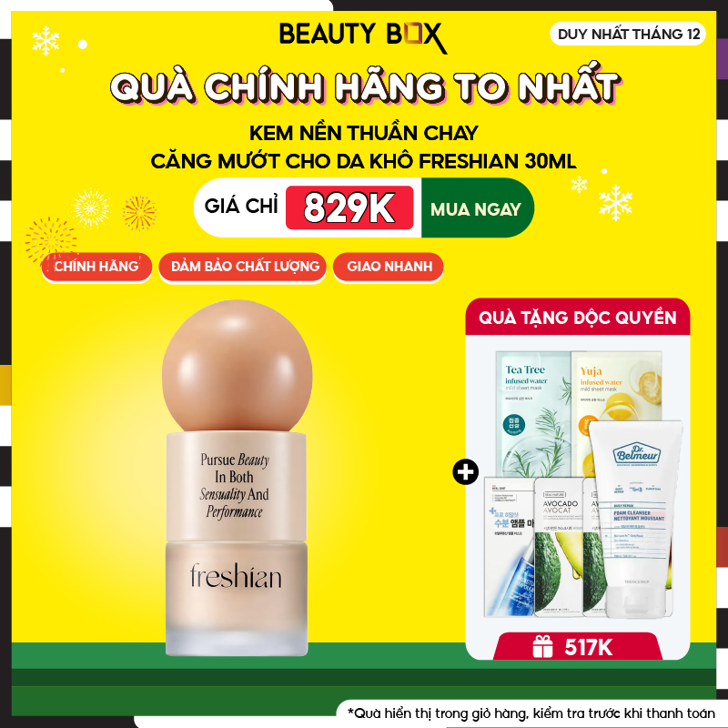 [Săn Sale]Kem Nền Freshian Thuần Chay Lì Mịn Da Egg-Like Glow Foundation Vegan SPF35 PA++ 30ml