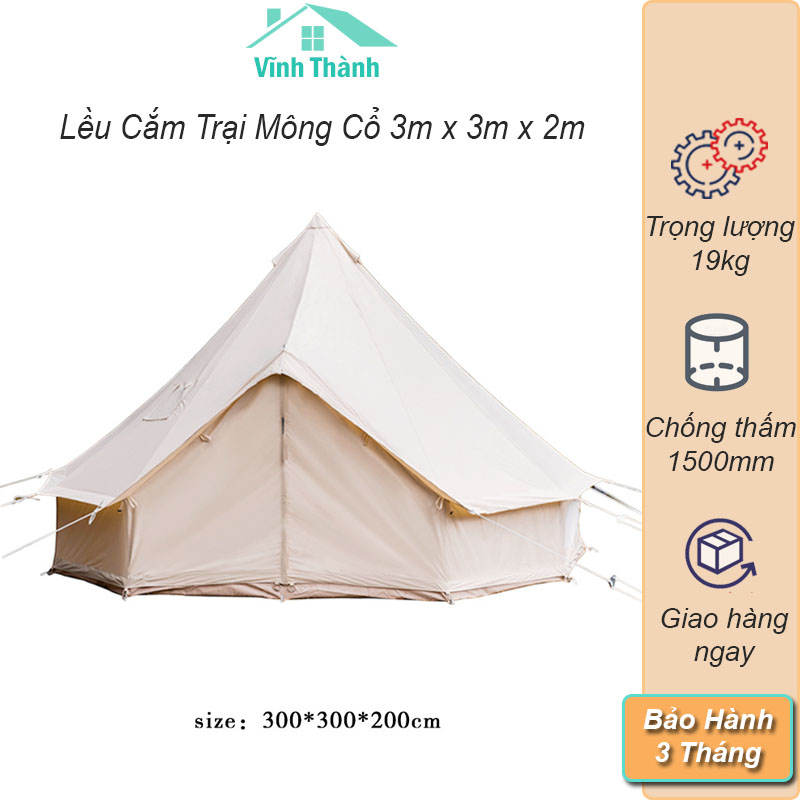 Lều dã ngoại mông cổ du lịch cắm trại kích thước 3 mét rộng rãi thích hợp có đại gia đình