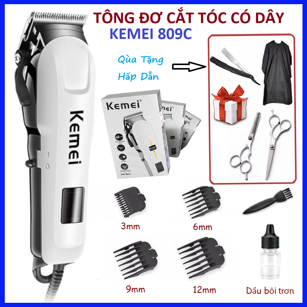 Tông đơ cắt tóc nam Kemei 809C, Tông đơ cắt tóc có dây chuyên nghiệp, Tăng đơ hớt tóc loại tốt, Tông đơ cắt tóc trẻ em, người lớn, dùng cho cả salon