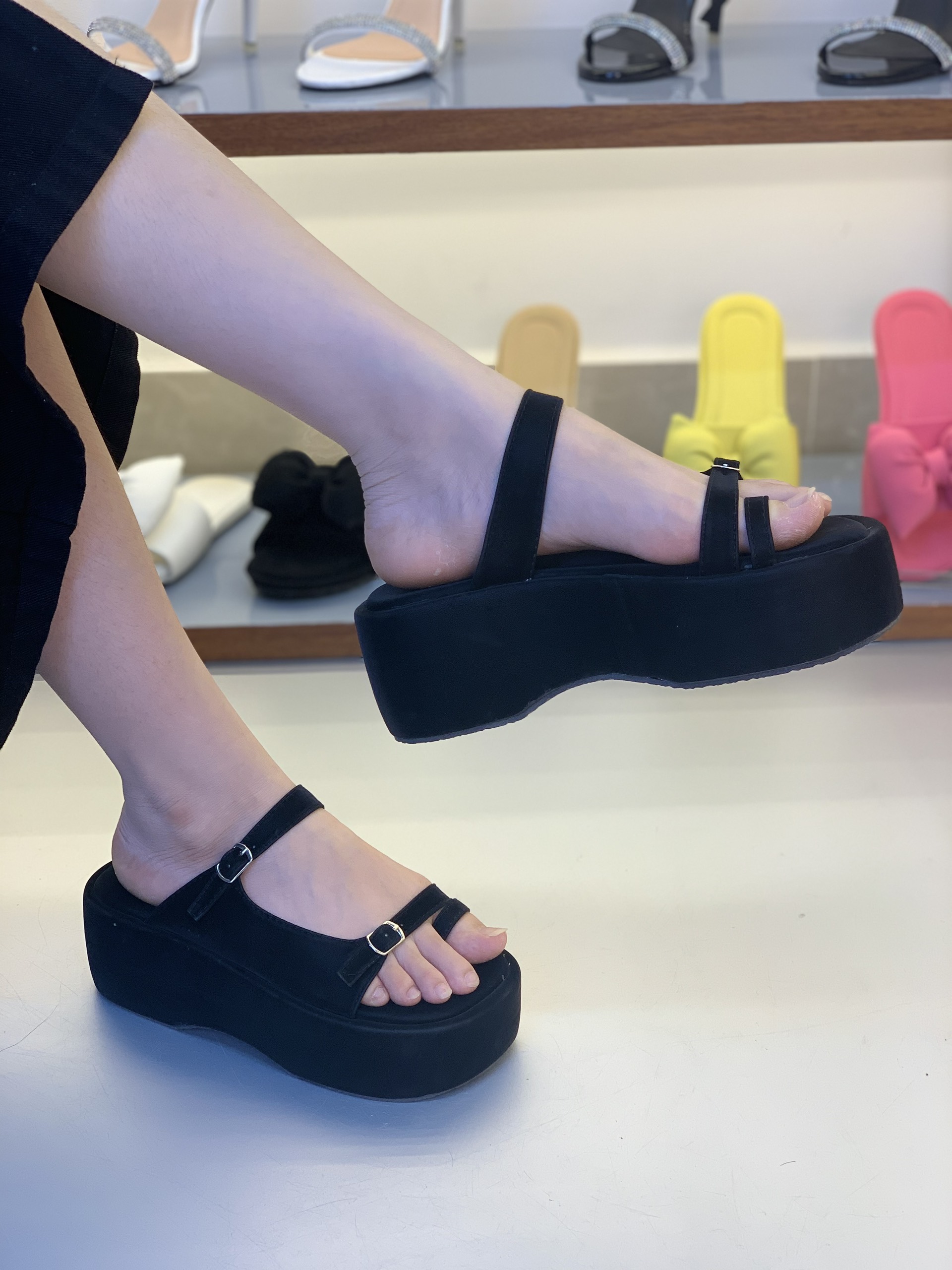 Dép bánh mì đế suồng gót cao 7cm nhiều màu lựa chọn