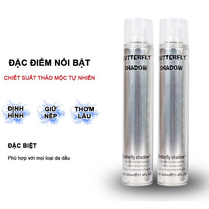 Gôm xịt tóc Butterfly Shadow keo xịt giữ nếp tóc nam nữ 320ml - 600ml
