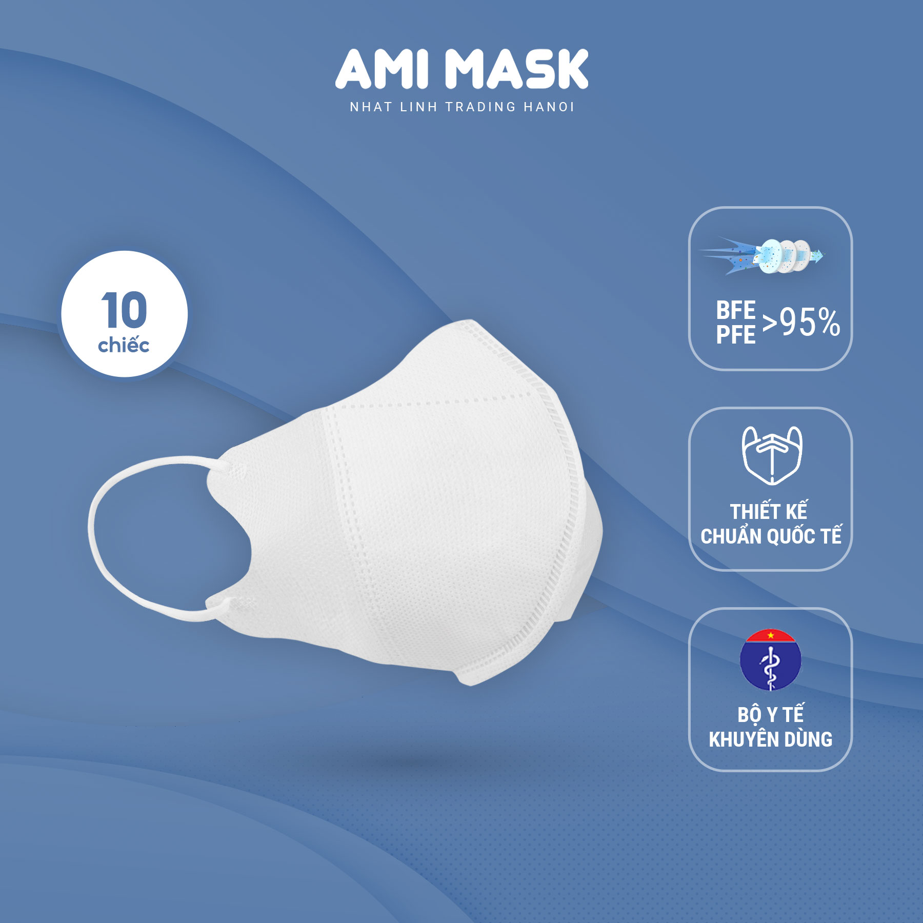 [10 chiếc] Khẩu trang y tế AMI 5D Mask 3 lớp đạt chuẩn, kiểu dáng khẩu trang 5D ôm gọn kháng khuẩn, chống bụi mịn