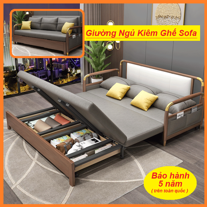 [Có Video] Giường Sofa Gấp Gọn 1m60 x 1m90, Giường Ngủ Thông Minh Kiêm Ghế Sofa Phong Cách Bắc Âu