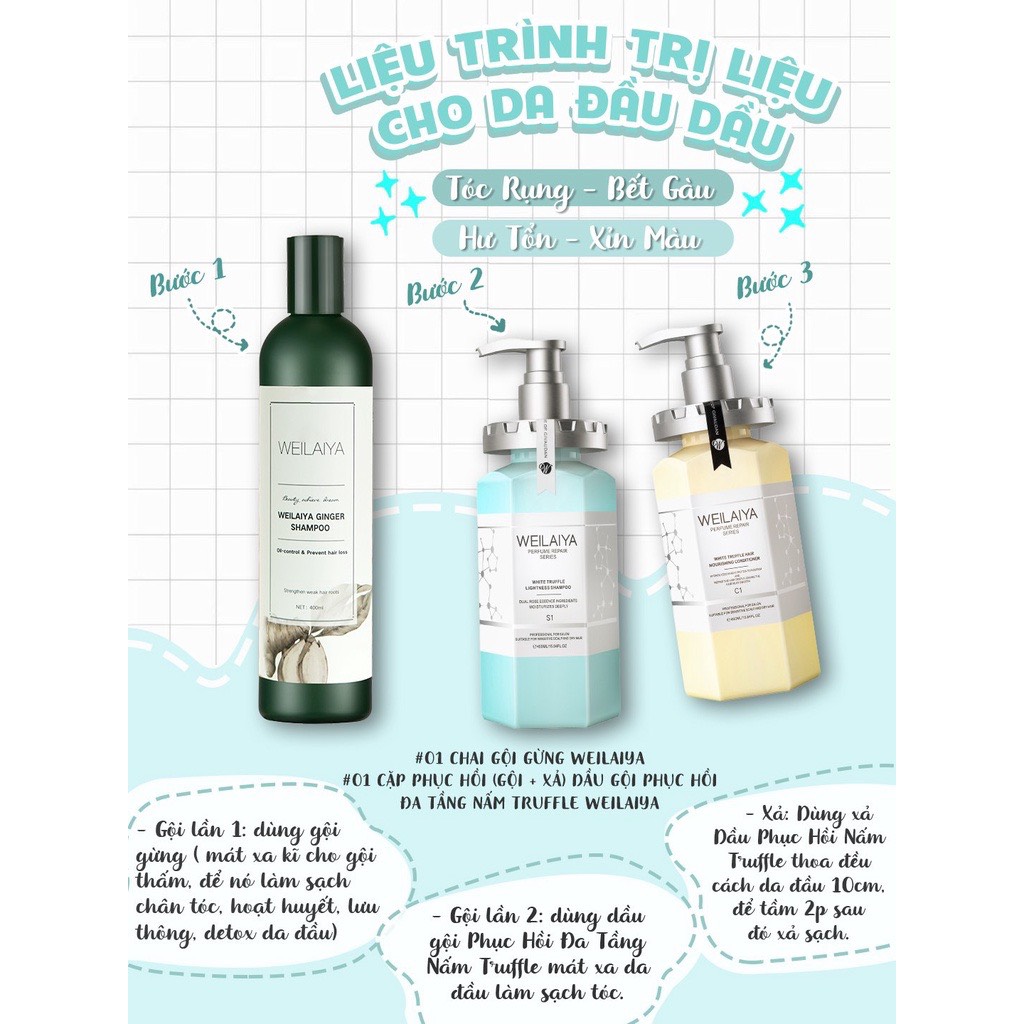 Combo dầu gội dành cho tóc dầu bết cbgggph01 bộ dầu gội phục hồi đa tầng nấm truffle và dầu gội tinh chất gừng weilaiya hàng chính hãng ngừa rụng tóc và kích mọc tóc