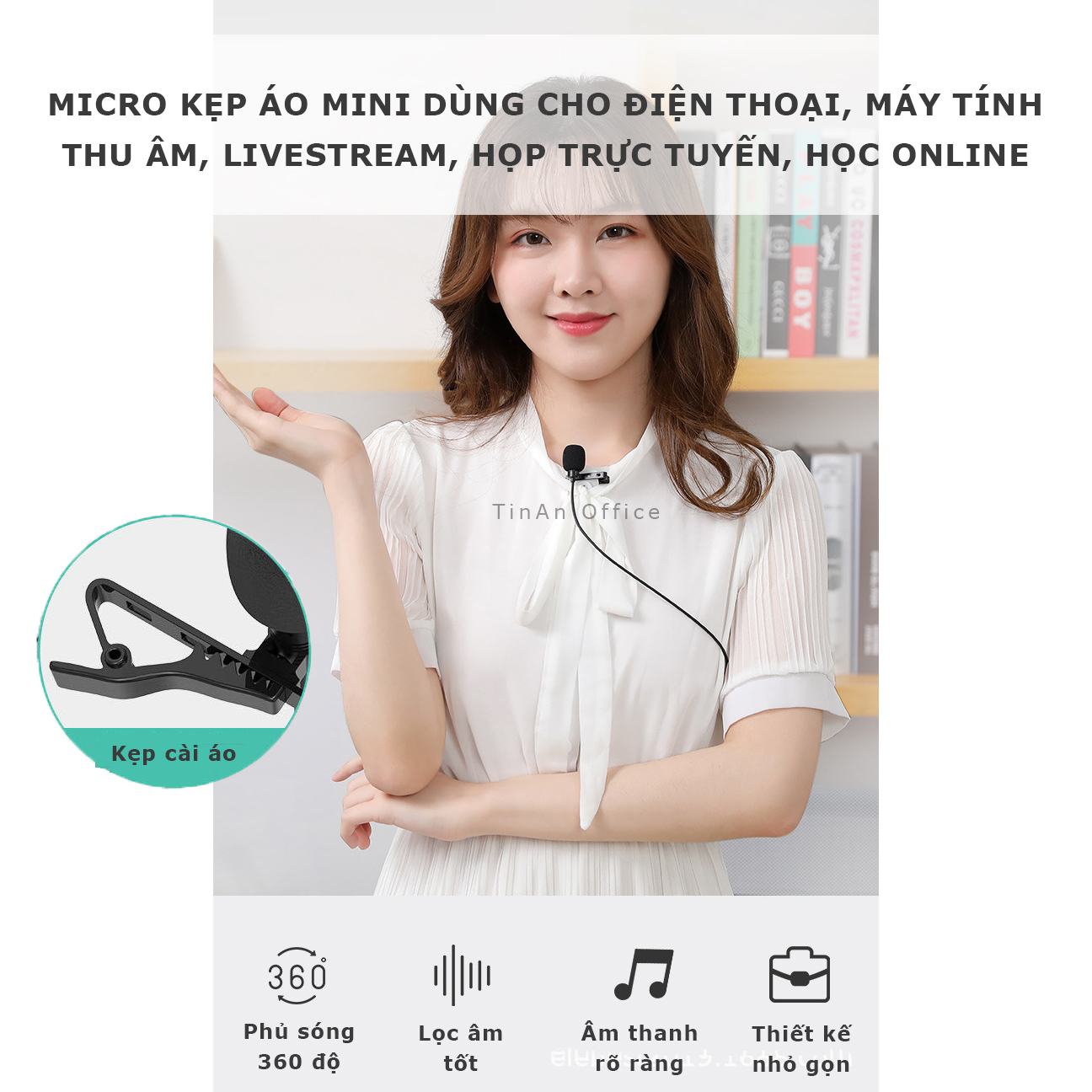 Micro kẹp áo mini cho điện thoại, máy tính, dùng thu âm, livestream, họp trực tuyến, học online