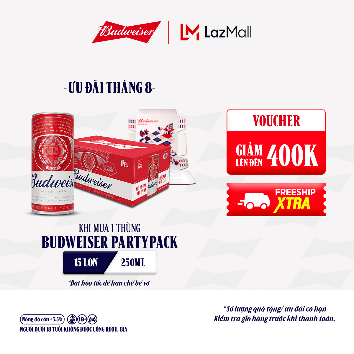 Thùng 15 Lon Bia Budweiser PartyPack Chính Hãng (250ml/lon)