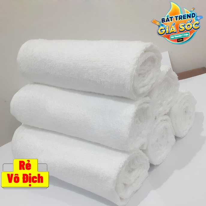 Set 6 khăn gội quấn đầu xuất khẩu dư, màu trắng khách sạn, size 85x35cm