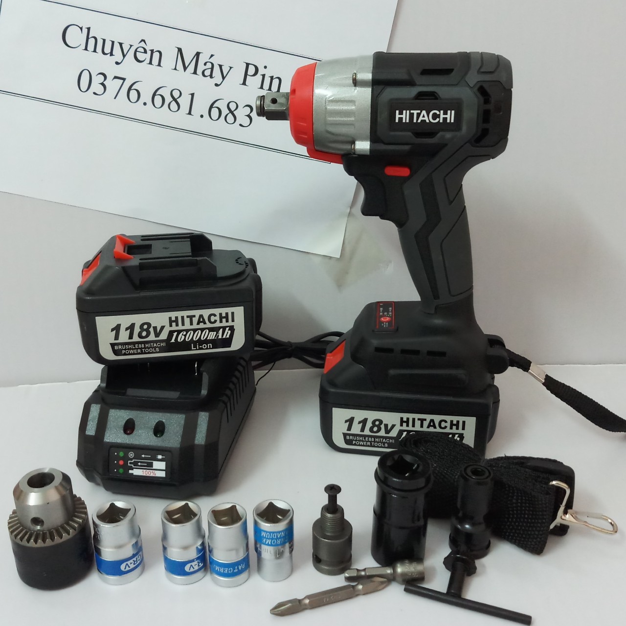 [Siêu hot] Siết Bulong Hitachi đầu đỏ 118v 3 chức năng. Tặng full đồ