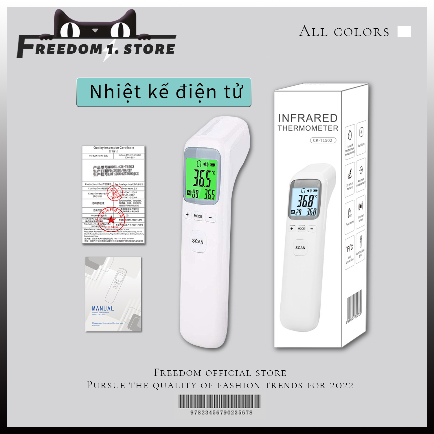 Nhiệt kế hồng ngoại máy đo nhiệt độ - Nhiệt Kế Điện Tử Đo Trán Đa Năng CK-TT1502 công nghệ Nhật Bản độ chính xác cao, đo trong1 giây- Máy đo nhiệt độ, Máy đo thân nhiệt