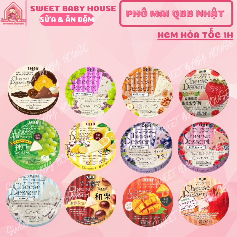 Phô mai trái cây tươi QBB Nhật hộp 6 miếng 90gr cho bé ăn dặm. Date 8/2025