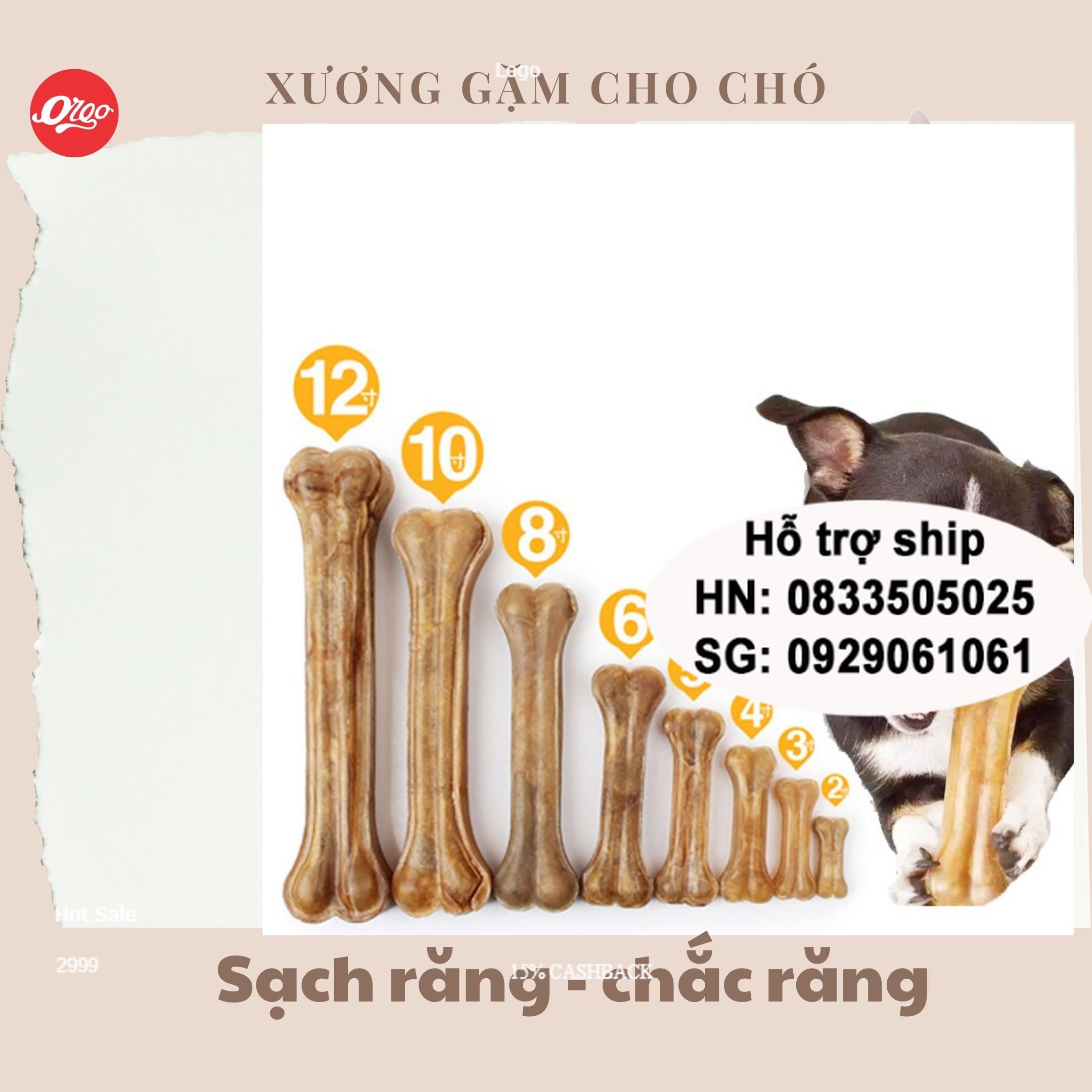 Doremiu- ( gói 8c) Xương xoắn 4cm - Xương nhai sạch răng bổ sung canxi cho chó dưới 5kg bánh thưởng cho chó