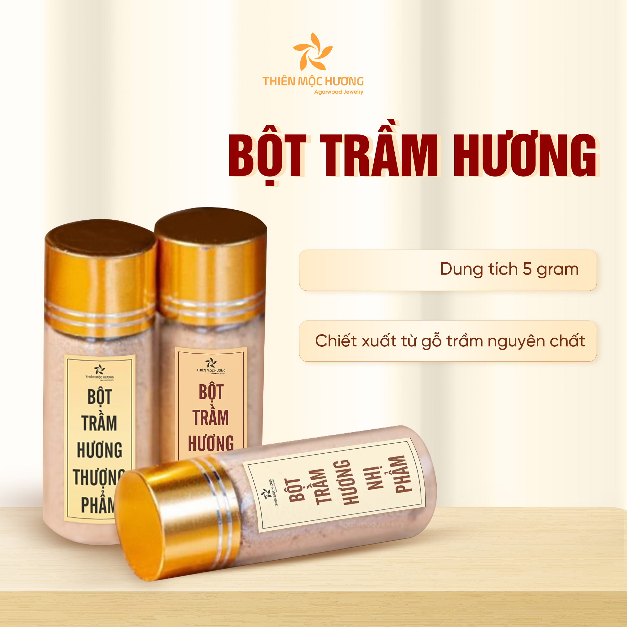 Bột Trầm Hương Thiên Mộc Hương, trầm hương tự nhiên, xông thơm nhà, xông chung cư, 1 lọ 5 gram
