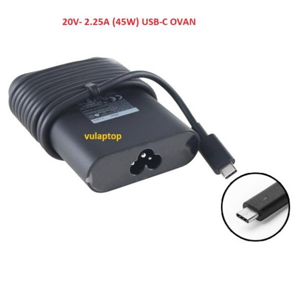 Sạc laptop dell 45w oval type-c chính hãng bh 12 tháng 20v- 2.25a usb c oval zin