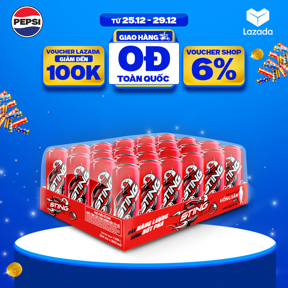 Thùng 24 Lon Nước Tăng Lực Sting Dâu 320ml lon