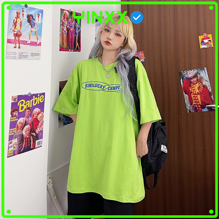 Áo thun tay lỡ oversize Yinxx áo phông form rộng Unisex xanh neon ATL948