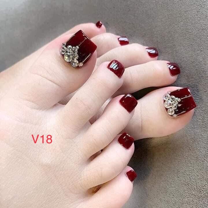 V18- móng chân nail giả- 24 móng đủ size kèm keo và dũa