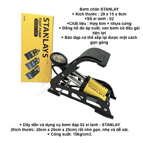 Bơm xe máy bơm ô tô bơm đạp chân bơm đa năng bơm đạp chân đa năng 2 ống xilanh mini Bơm chân STANLAY - Bơm khoẻ, dùng bền, hàng công ty loại tốt