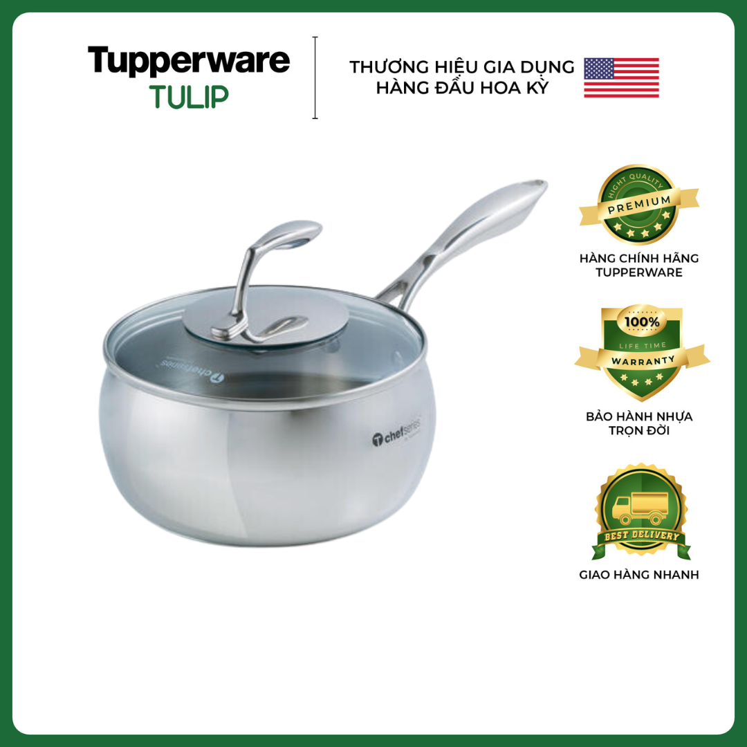 Nồi t chef series saucepan 2.4l nắp kính - nồi tupperware chính hãng